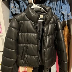 Small black leather puffer jacket
